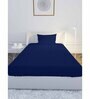 Navy Blue Solid 210 TC Cotton Single Sized Bedsheet with 1 Pillow Cover Satin Stripe 2024 Collection