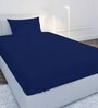 Navy Blue Solid 210 TC Cotton Single Sized Bedsheet with 1 Pillow Cover Satin Stripe 2024 Collection