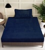 Navy Blue Solid 300 TC Woollen Fitted Single Bedsheet with Pillow Cover