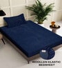 Navy Blue Solid 300 TC Woollen Fitted Single Bedsheet with Pillow Cover