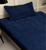 Navy Blue Solid 300 TC Woollen Fitted Single Bedsheet with Pillow Cover