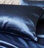 Navy Blue 400 TC Satin 2Pc Pillow Covers with Free 3 Satin Scrunchies