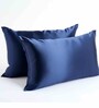 Navy Blue 400 TC Satin 2Pc Pillow Covers with Free 3 Satin Scrunchies