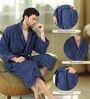 Navy Blue Solid Cotton Men Bath Robe With Belt (L)