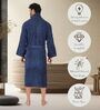 Navy Blue Solid Cotton Men Bath Robe With Belt (L)