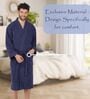 Navy Blue Solid Cotton Men Bath Robe With Belt (M)