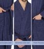 Navy Blue Solid Cotton Men Bath Robe With Belt (M)