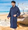Navy Blue Solid Cotton Men Bath Robe With Belt (M)