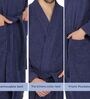 Navy Blue Solid Cotton Men Bath Robe With Belt (S)