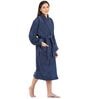 Navy Blue Solid Cotton Women Bath Robe With Belt (L)