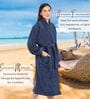 Navy Blue Solid Cotton Women Bath Robe With Belt (L)