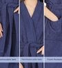 Navy Blue Solid Cotton Women Bath Robe With Belt (L)