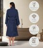 Navy Blue Solid Cotton Women Bath Robe With Belt (M)