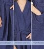 Navy Blue Solid Cotton Women Bath Robe With Belt (M)