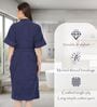 Navy Blue Solid Cotton Women Bath Robe With Belt (S)