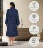 Navy Blue Solid Cotton Women Bath Robe With Belt (XL)