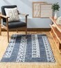 Navy Blue Wool and Cotton 5 ft X 8 ft Hand Woven Dhurrie