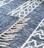 Navy Blue Wool and Cotton 5 ft X 8 ft Hand Woven Dhurrie