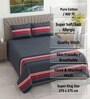 Navy Geometric 400 TC Cotton Superking Size Bedsheet With 2 Pillow Covers Threads Stripes Collection