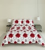 Red and White Floral 180 TC Cotton Queen Sized Double Bedsheet with 2 Pillow Covers
