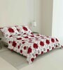 Red and White Floral 180 TC Cotton Queen Sized Double Bedsheet with 2 Pillow Covers
