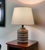 Naybu Wooden Brown & White Table Lamp with Cotton Linen Off White Shade