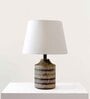 Naybu Wooden Brown & White Table Lamp with Cotton Linen Off White Shade