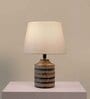 Naybu Wooden Brown & White Table Lamp with Cotton Linen Off White Shade