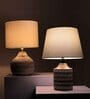 Naybu Wooden Brown & White Table Lamp with Cotton Linen Off White Shade