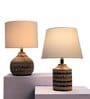 Naybu Wooden Brown & White Table Lamp with Cotton Linen Off White Shade