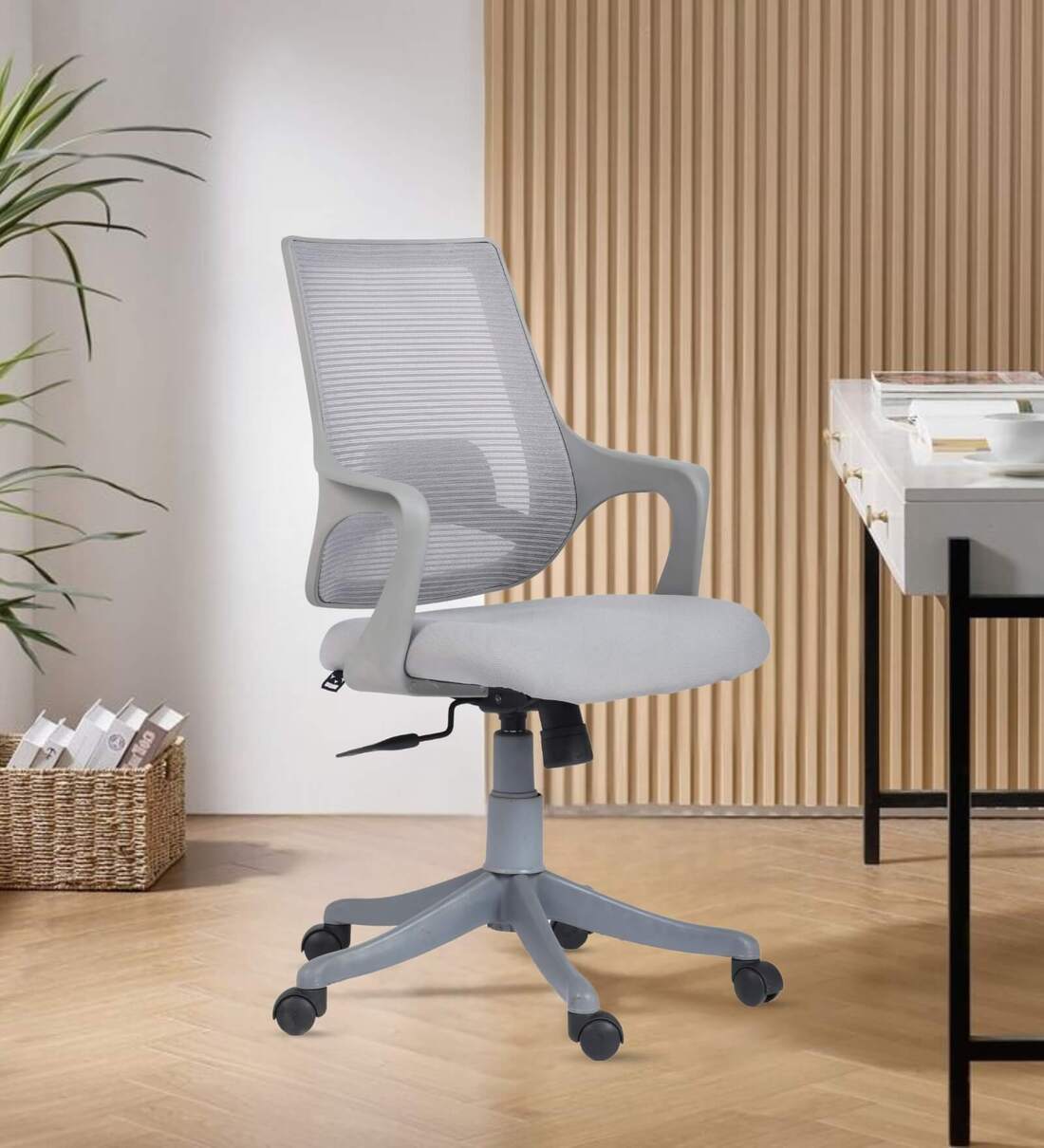 Buy Neo Grey Mid Back Mesh Revolving chair with Fixed Armrest at