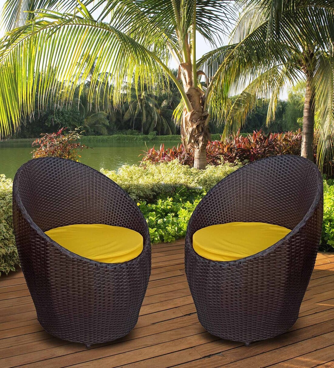 Buy Nest Patio Chair(Set Of 2) With Cushion In Matte Brown Colour By