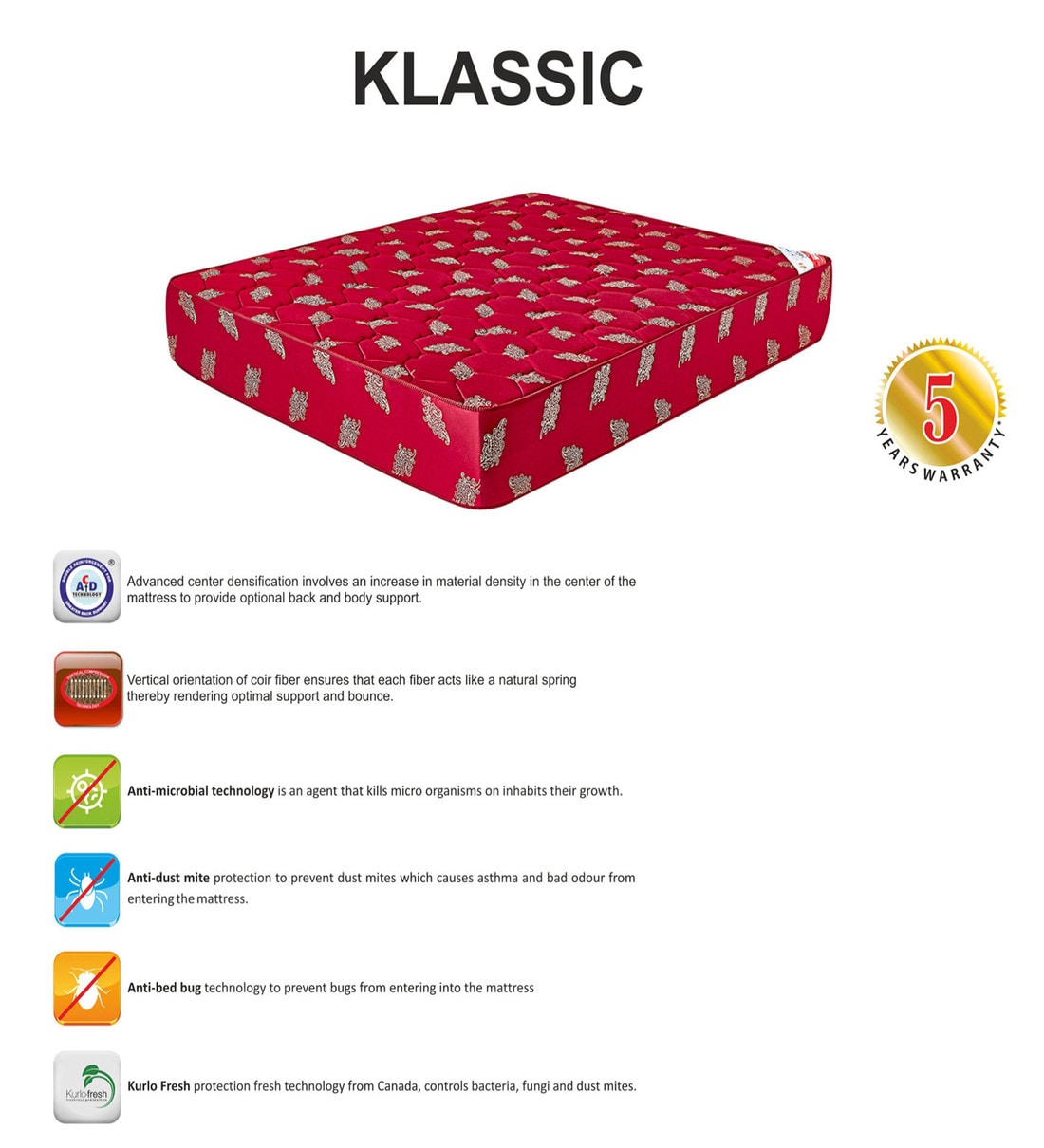 Buy New Klassic Coir & Foam King Size 78x72 6\ Thick