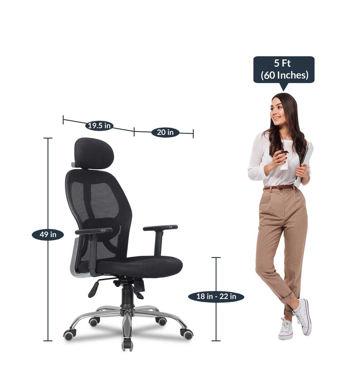 Buy NewYork Breathable Mesh Ergonomic Chair in Black Colour with