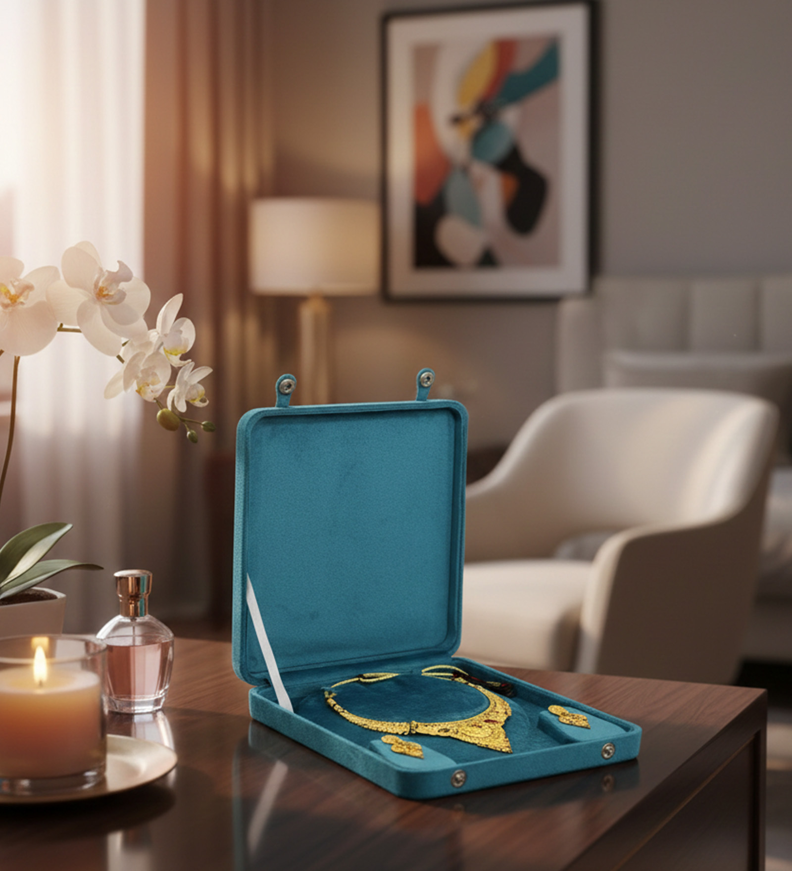 Sky Blue Necklace Earring Jewellery Organiser Box