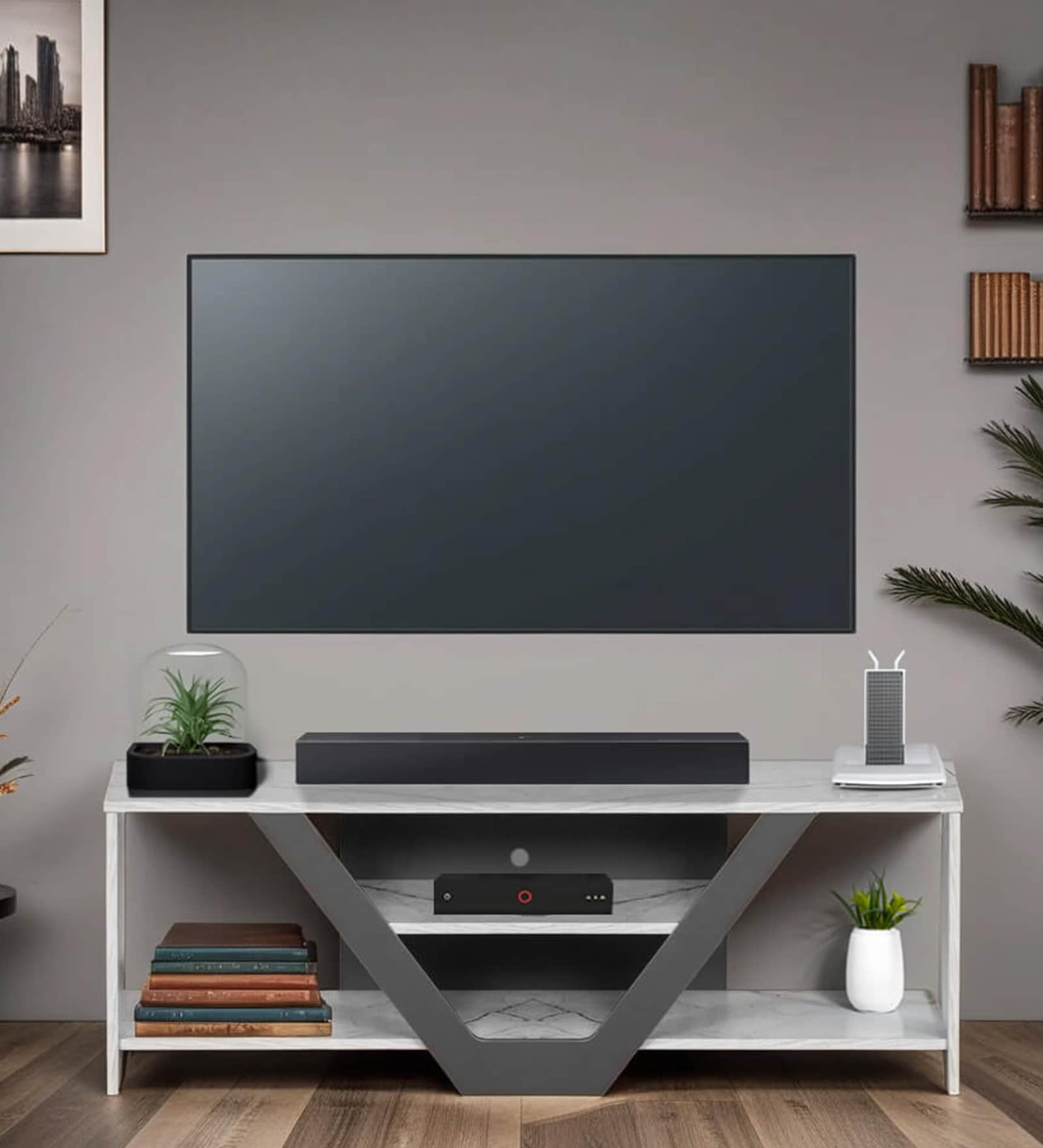 Nectar Tv Unit In White Stone & Slate Grey Colour
