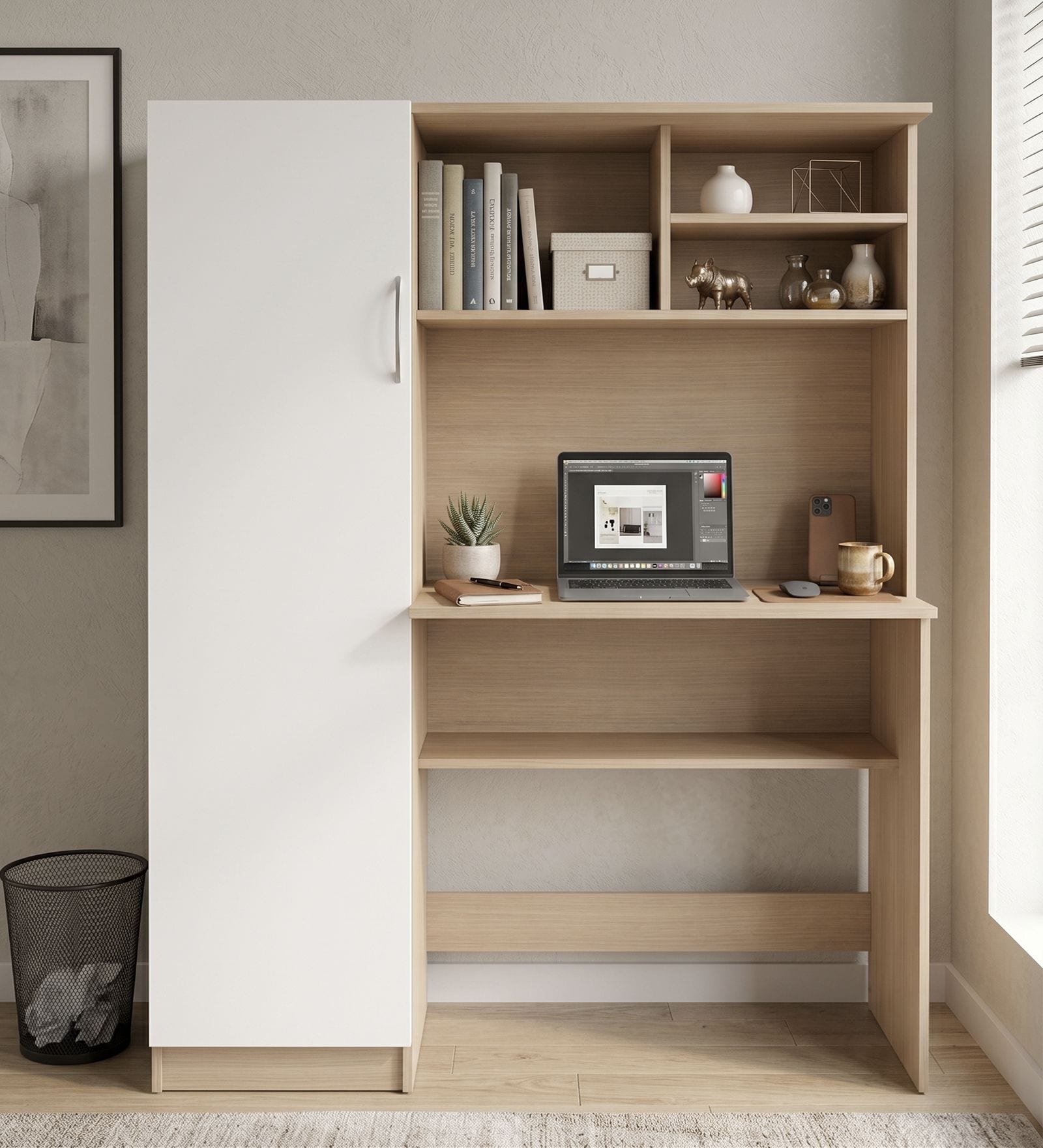 Nector Hutch Desk In Light Beige And White Finish Nector Hutch Desk In Light Beige And White Finish