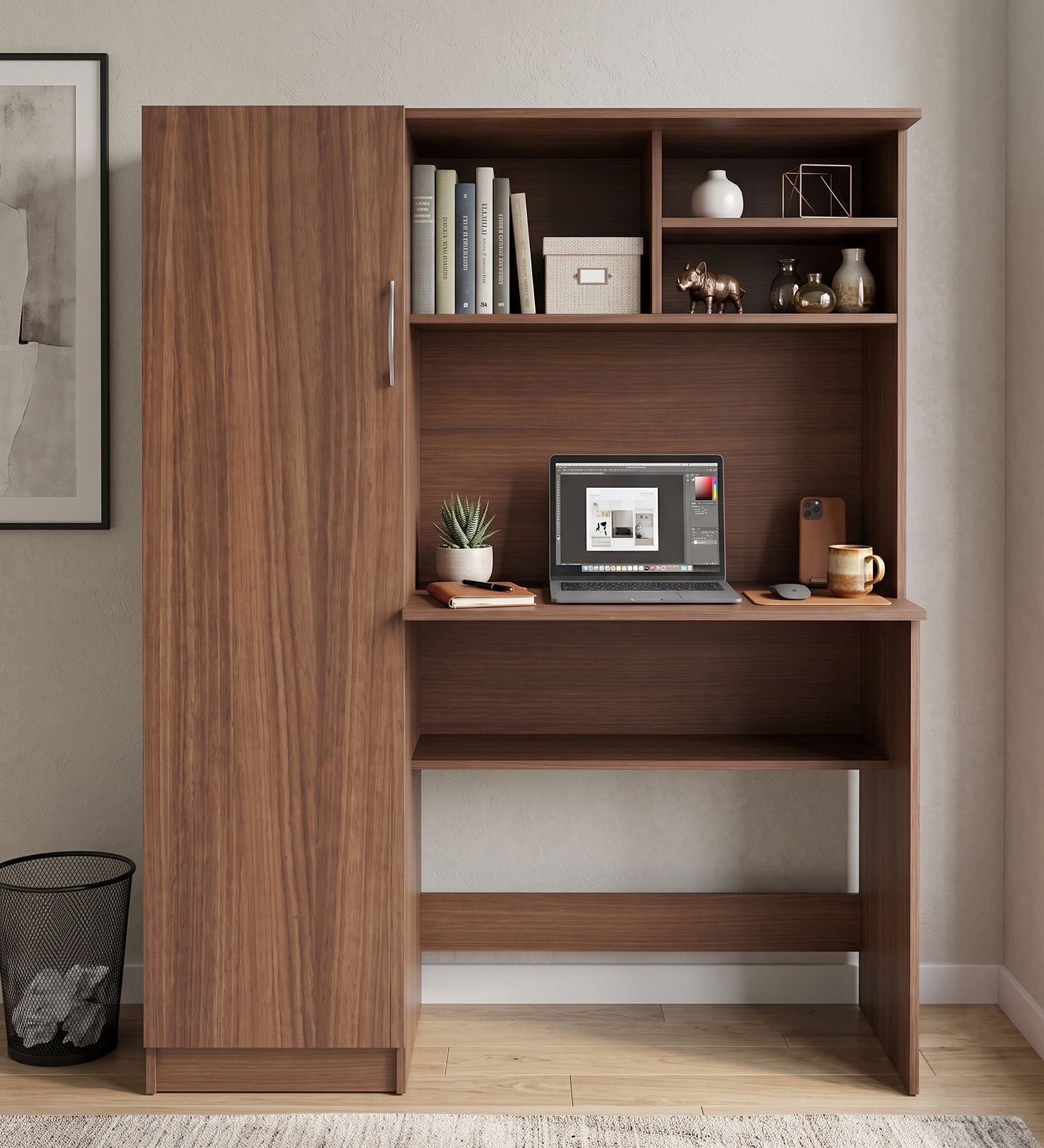 Nector Hutch Desk In Planked Walnut Finish Nector Hutch Desk In Planked Walnut Finish