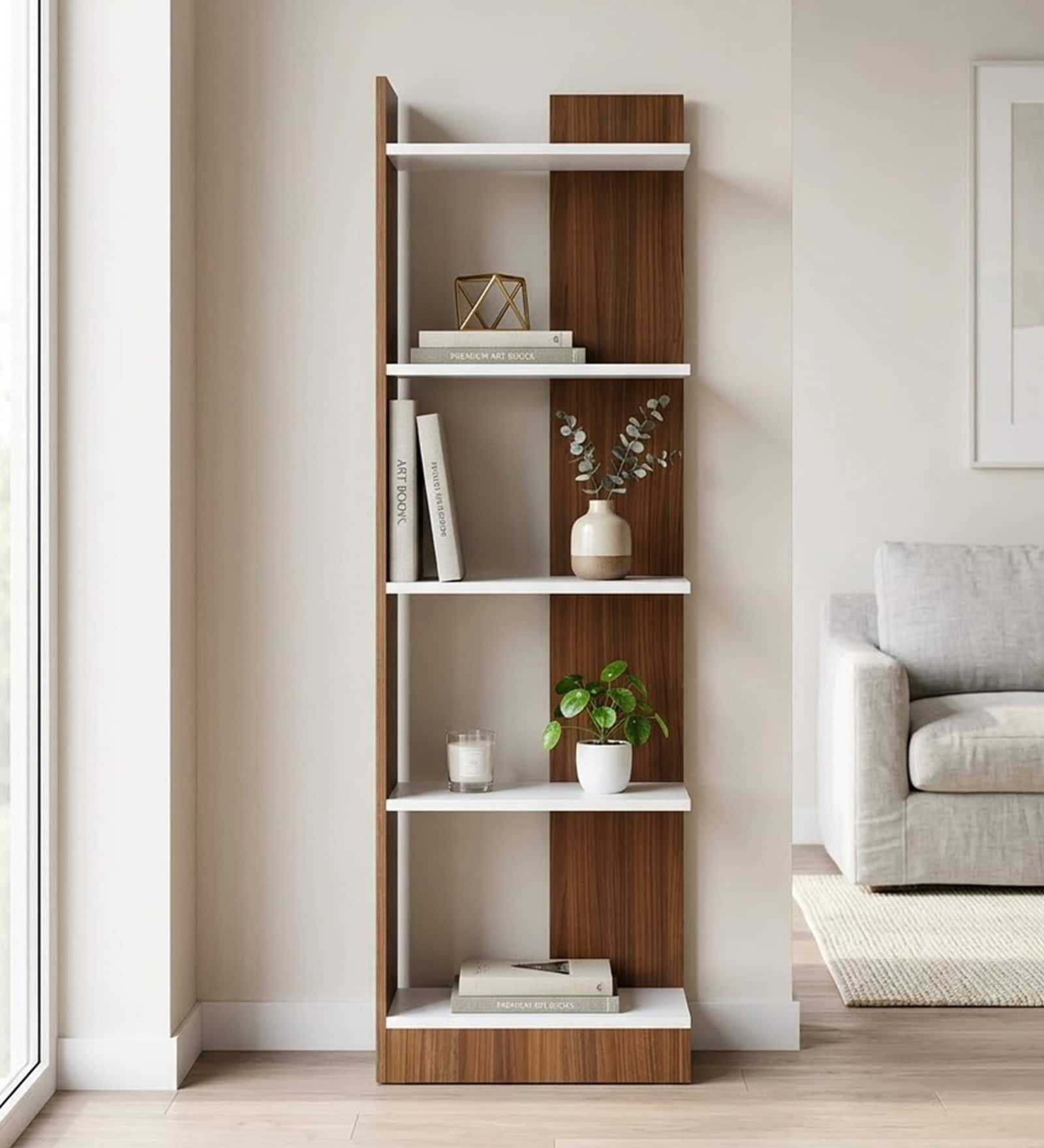 Neil Book Case In Classic Walnut And White Colour Neil Book Case In Classic Walnut And White Colour