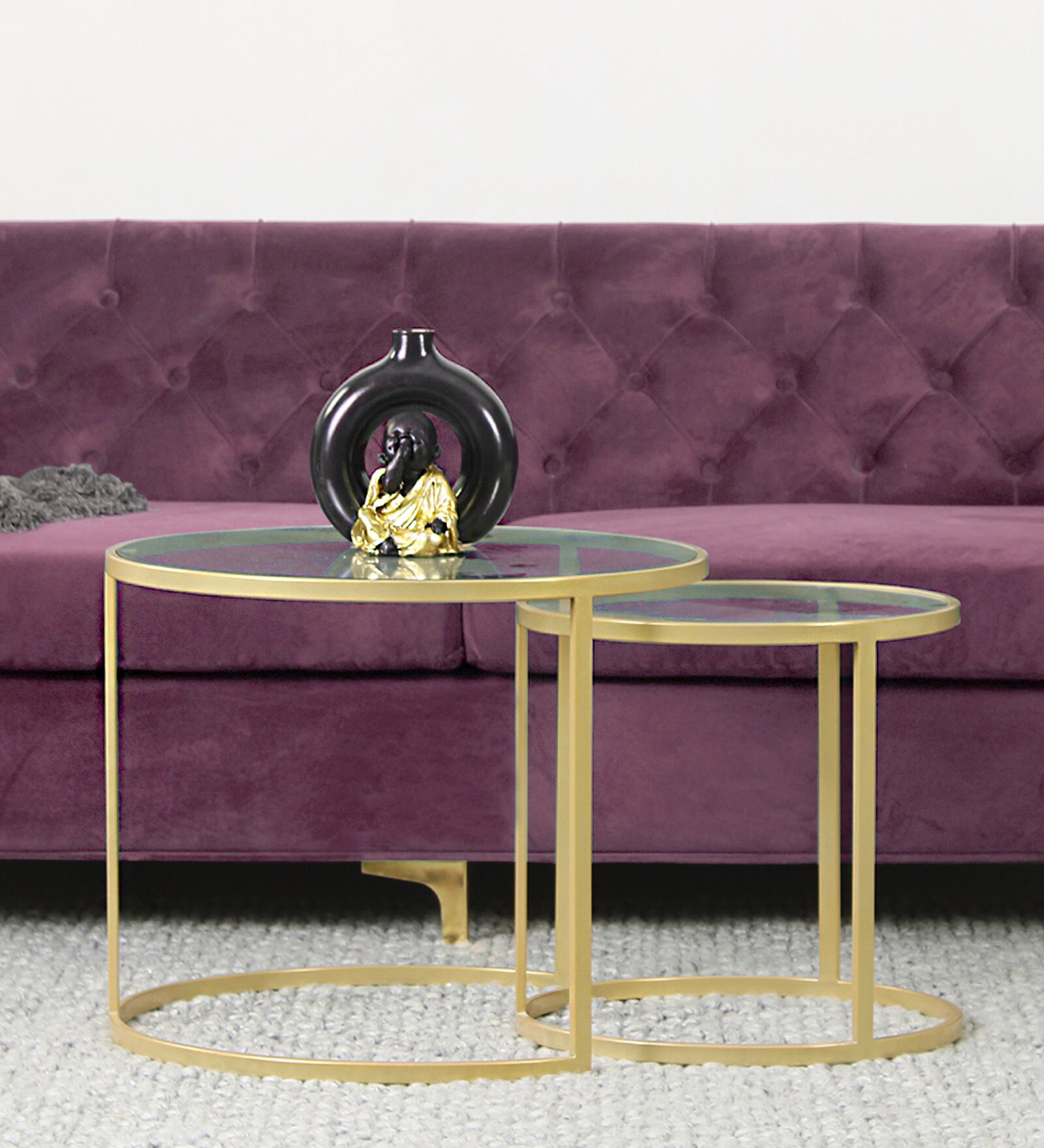 Buy Nelson Glass Top Nest Of Tables In Golden Finish(Set Of 2) at 35