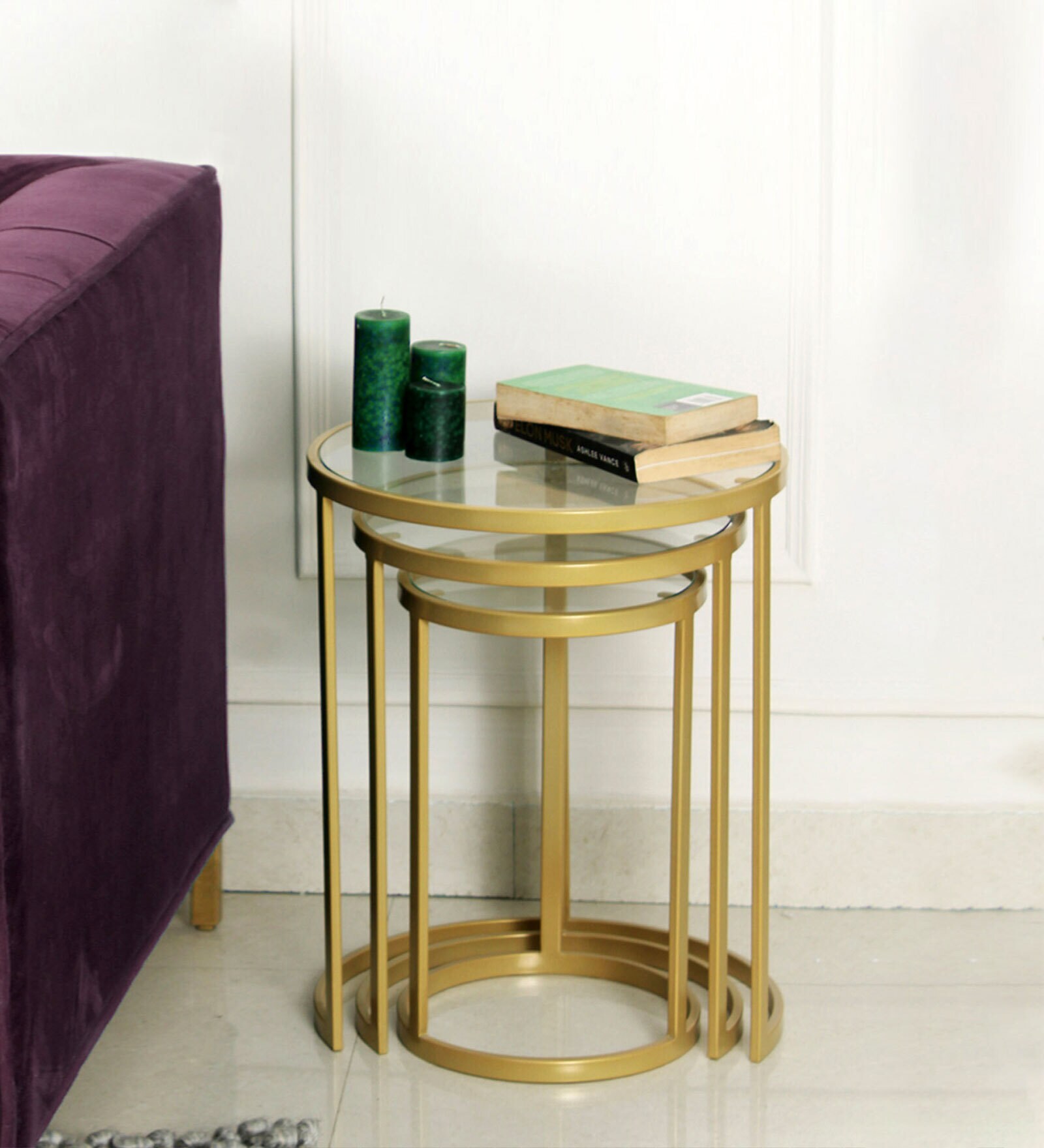 Buy Nelson Glass Top Nesting Table In Golden Finish at 35 OFF by