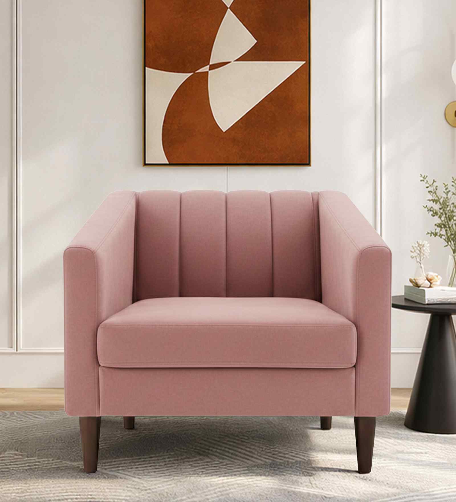 Nemo Velvet Fabric 1 Seater Sofa In Onion Pink Color