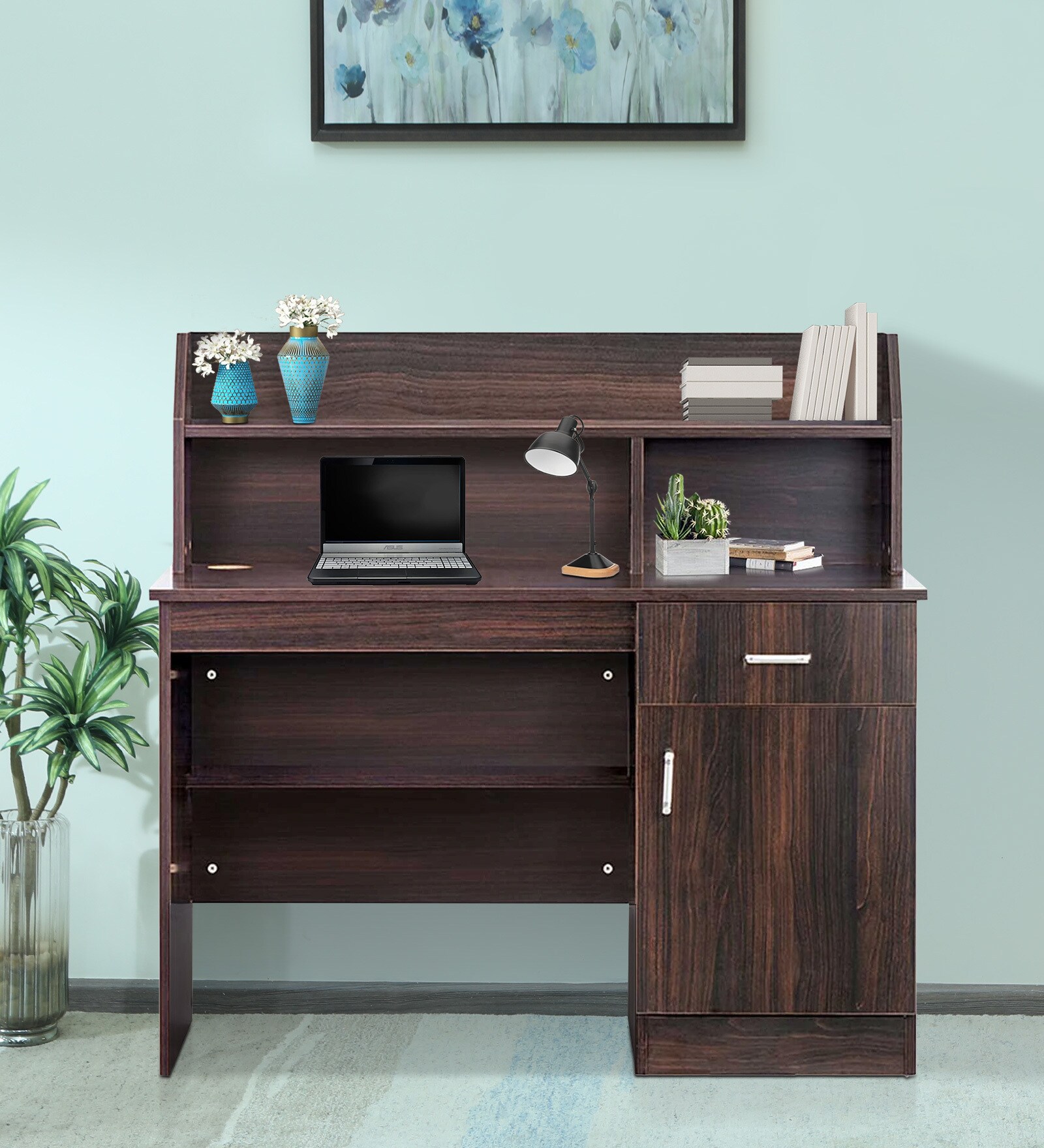 Neptune Hutch Desk in Brown Matte Finish