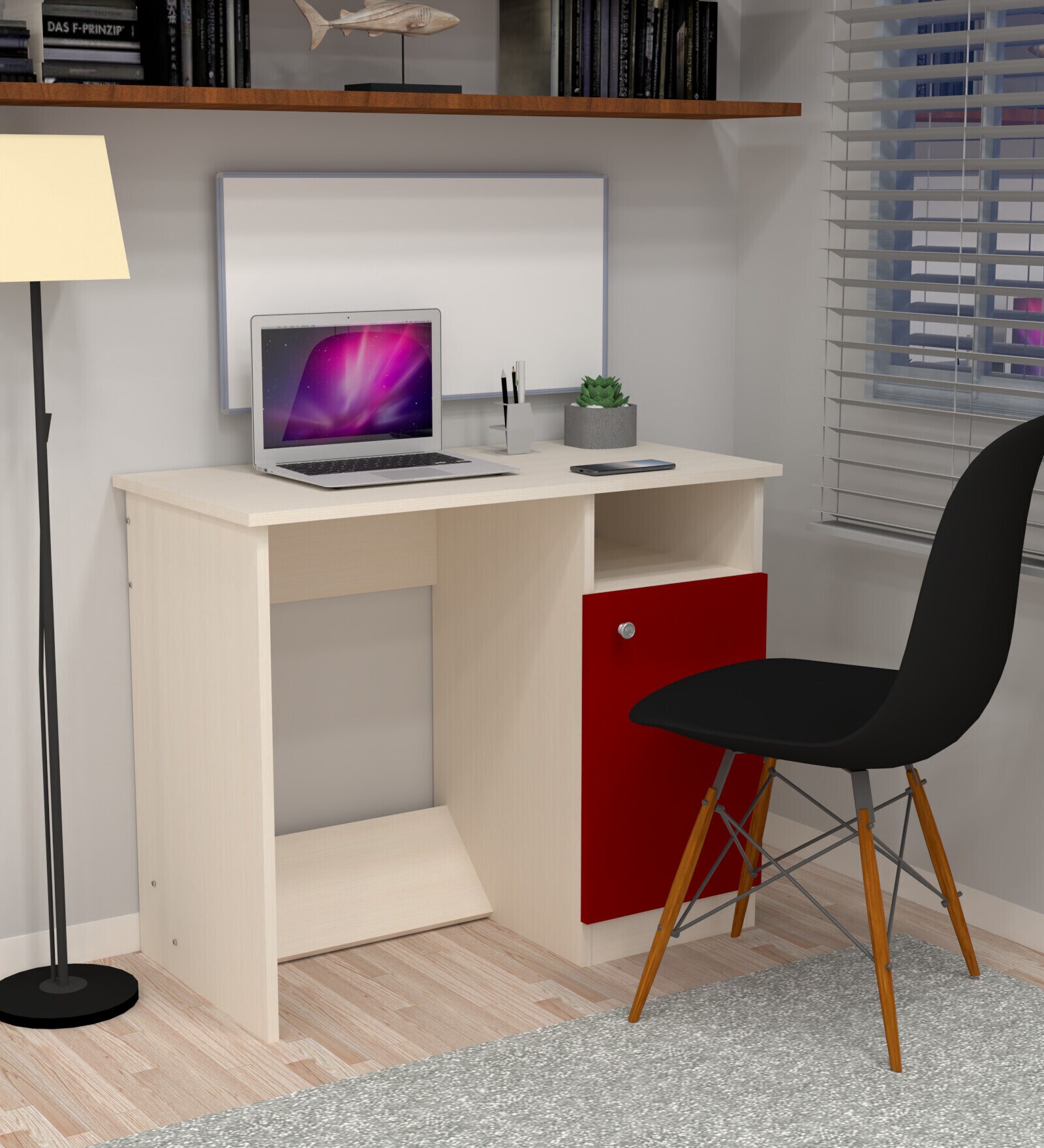 Nero Multipurpose, Computer Desk for Home/Office, Writing Table, Sturdy Small Desks for Small Spaces in Scarlet Red & Highland Pine Finish
