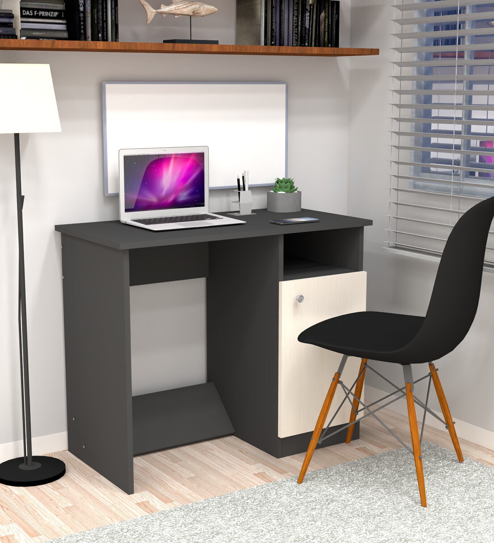 Nero Multipurpose, Computer Desk for Home/Office, Writing Table, Sturdy Small Desks for Small Spaces in Highland Pine & Slate Grey Finish