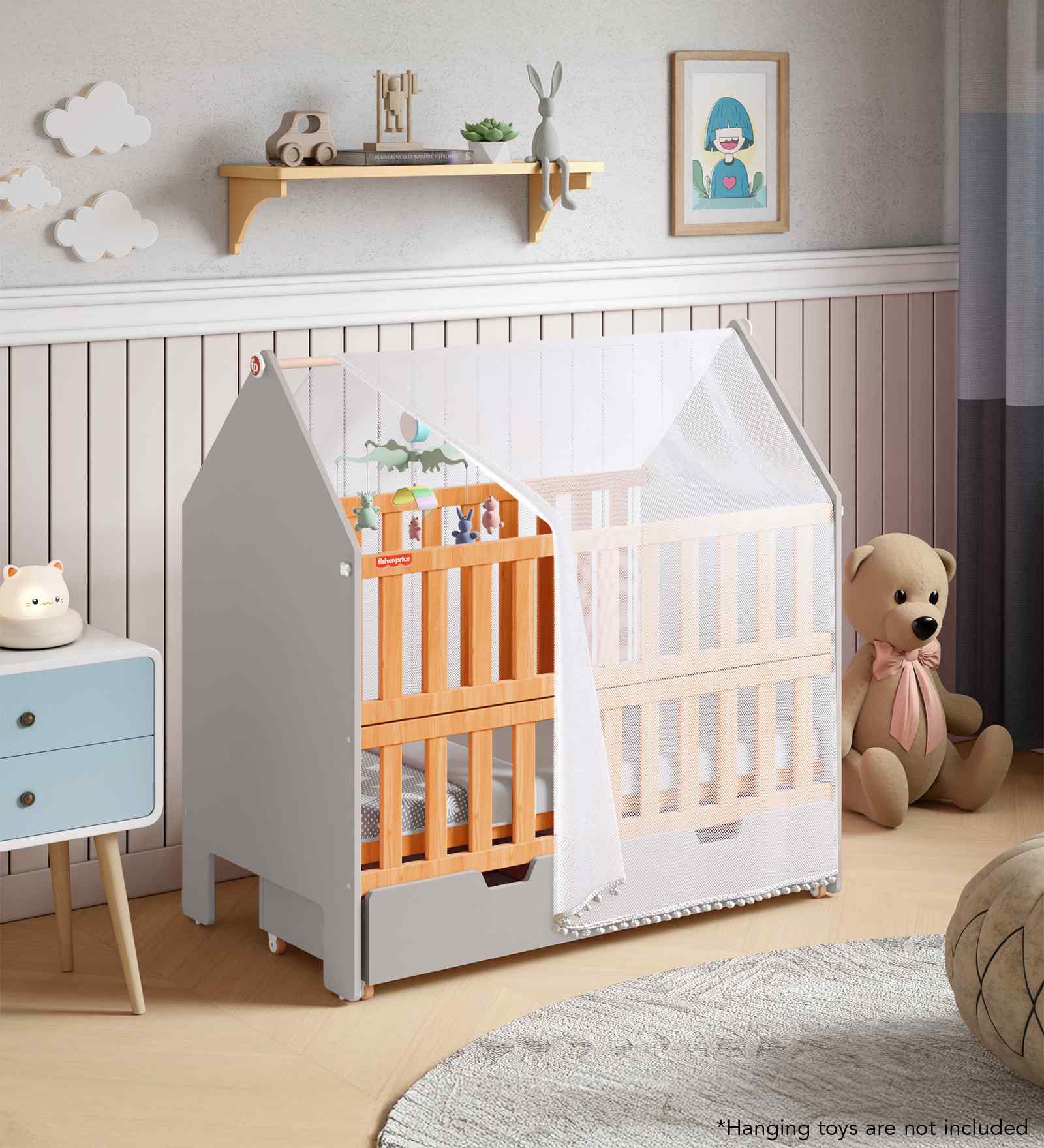 Nest Baby Crib with Mattress In Grey Finish