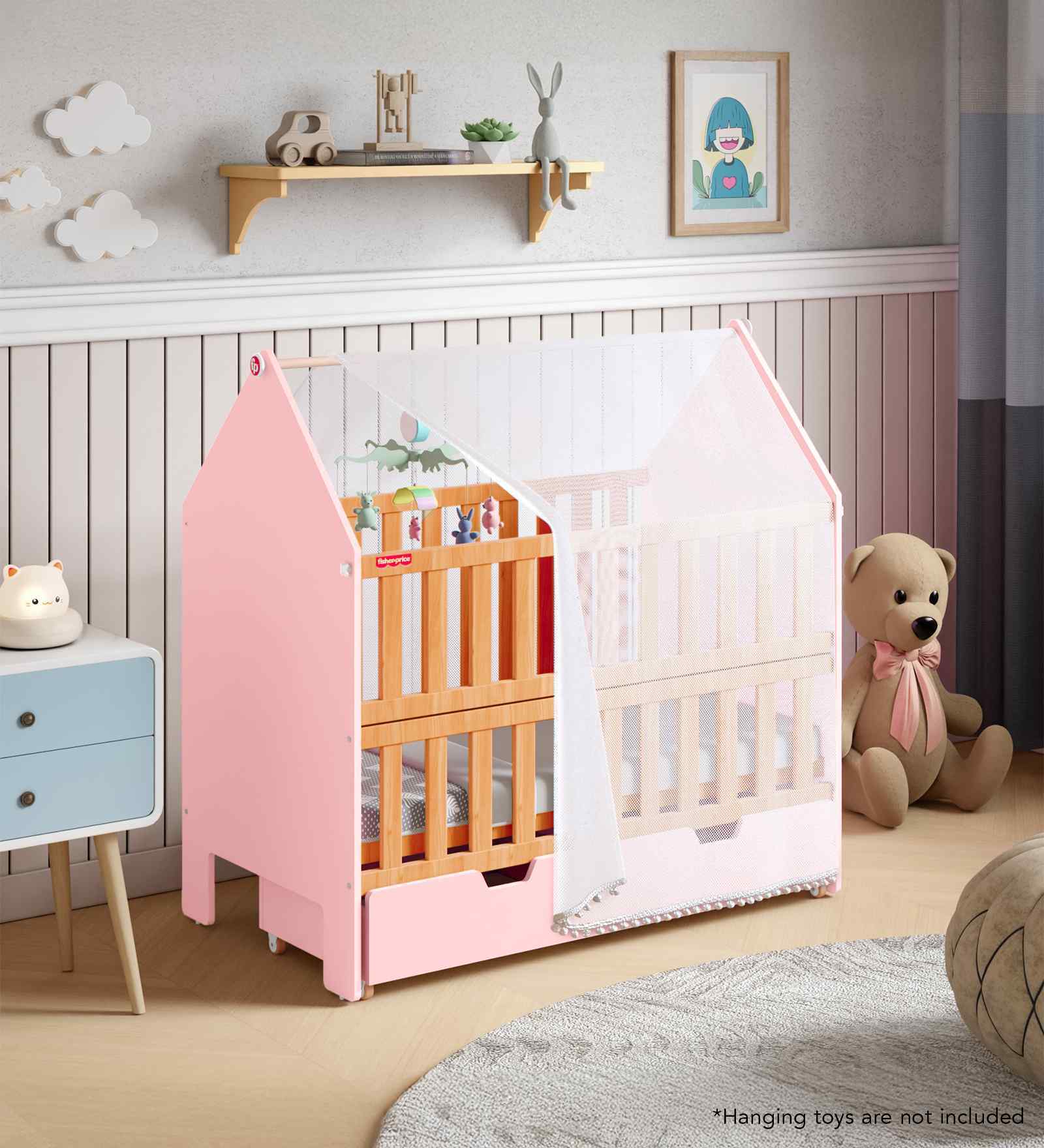 Nest Baby Crib with Mattress In Pink Finish
