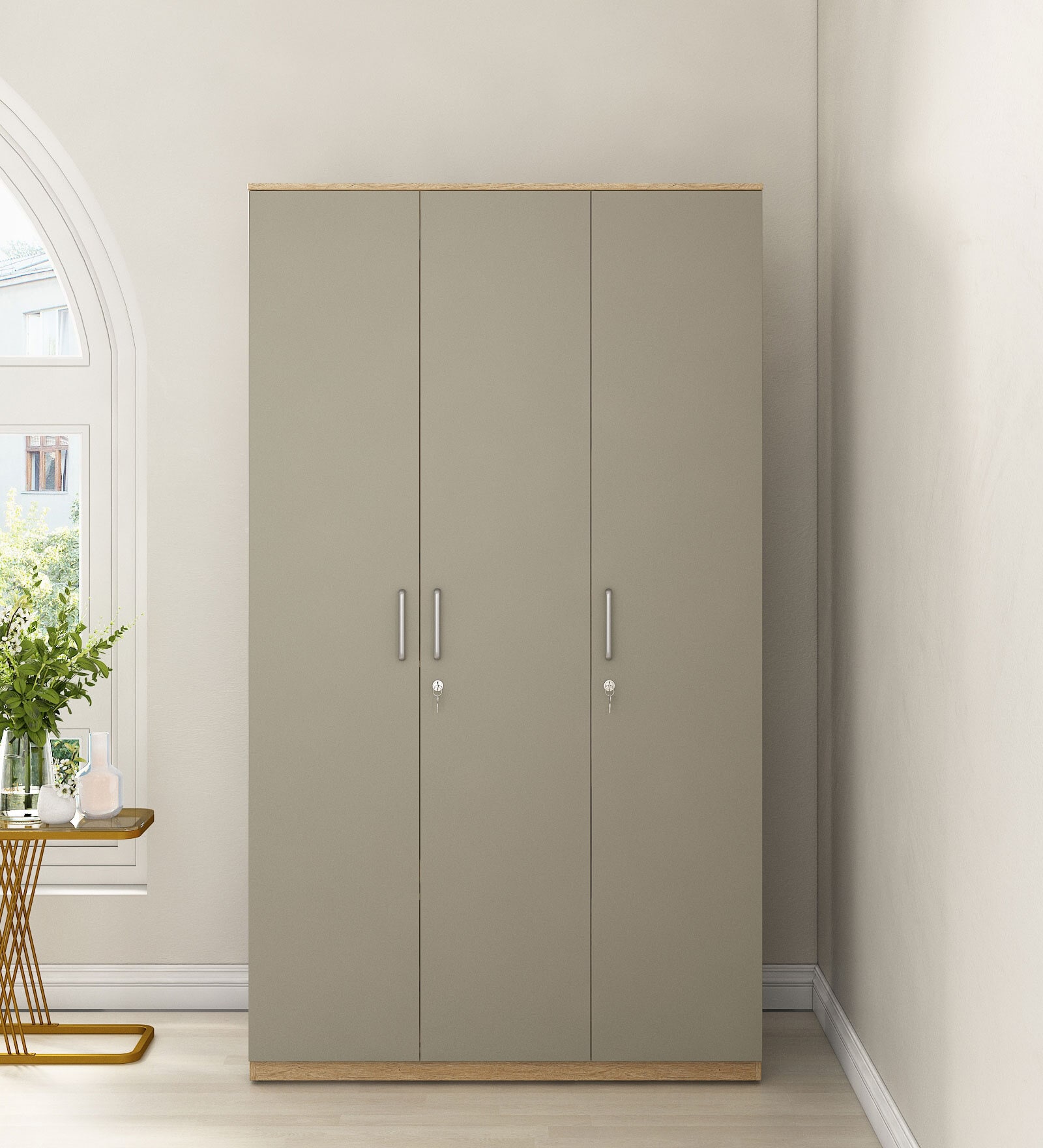 Nester 3 Door Wardrobe In Sebastian Oak & Melamine Finish