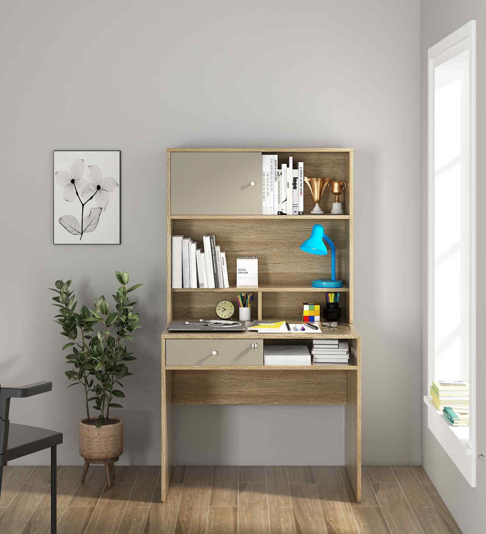 Nester Hutch Desk In Sebastaian Oak & Melamine Finish