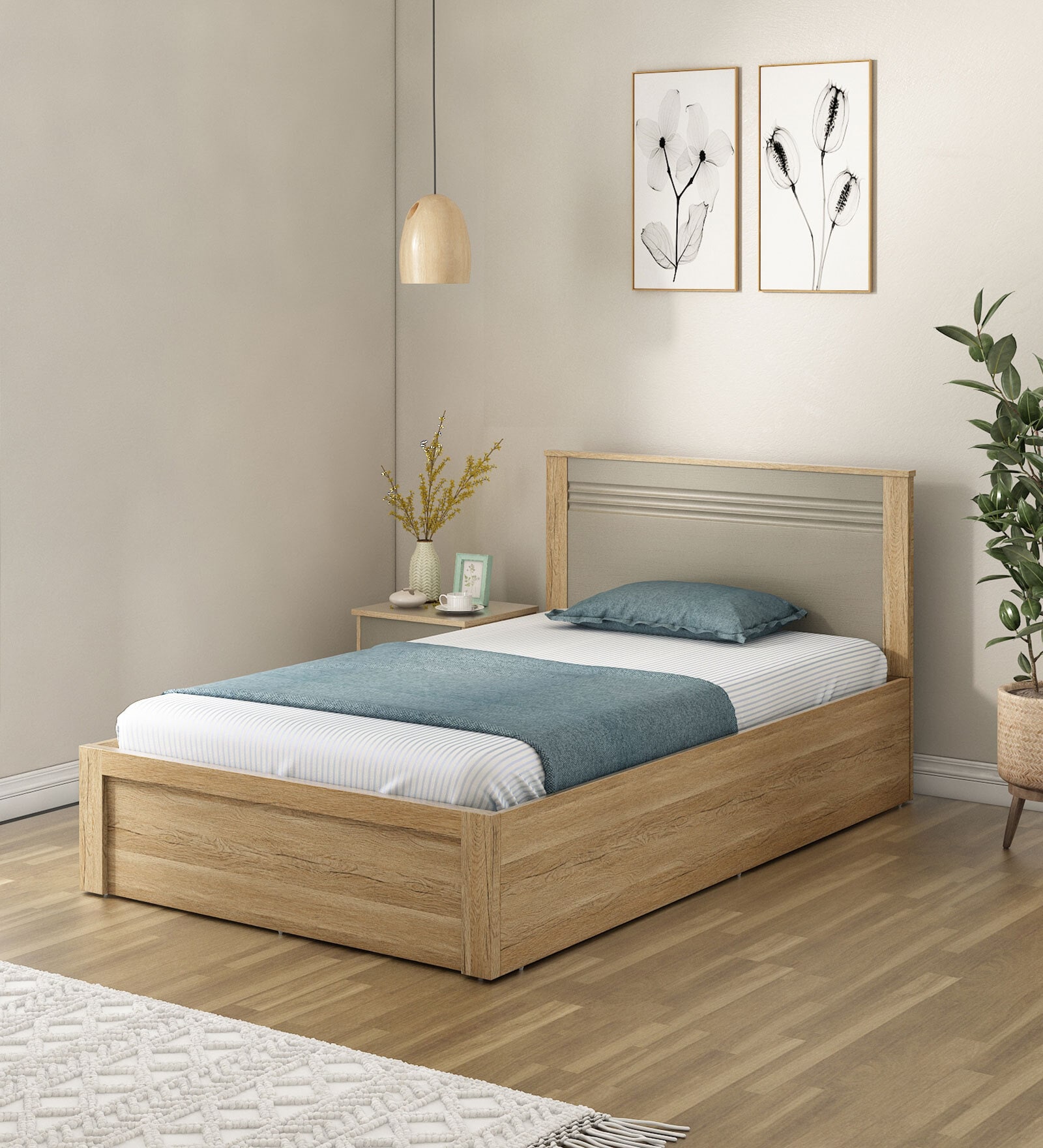 Nester Single Bed With Box Storage In Sebastian Oak & Melamine Finish